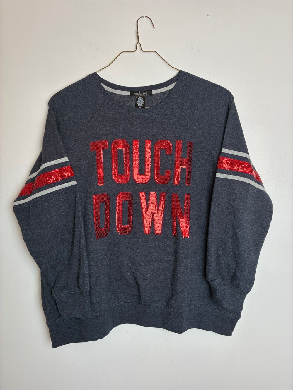 Sable Sky Touch Down Red Sequin Sweatshirt - Color bluish Size 2X